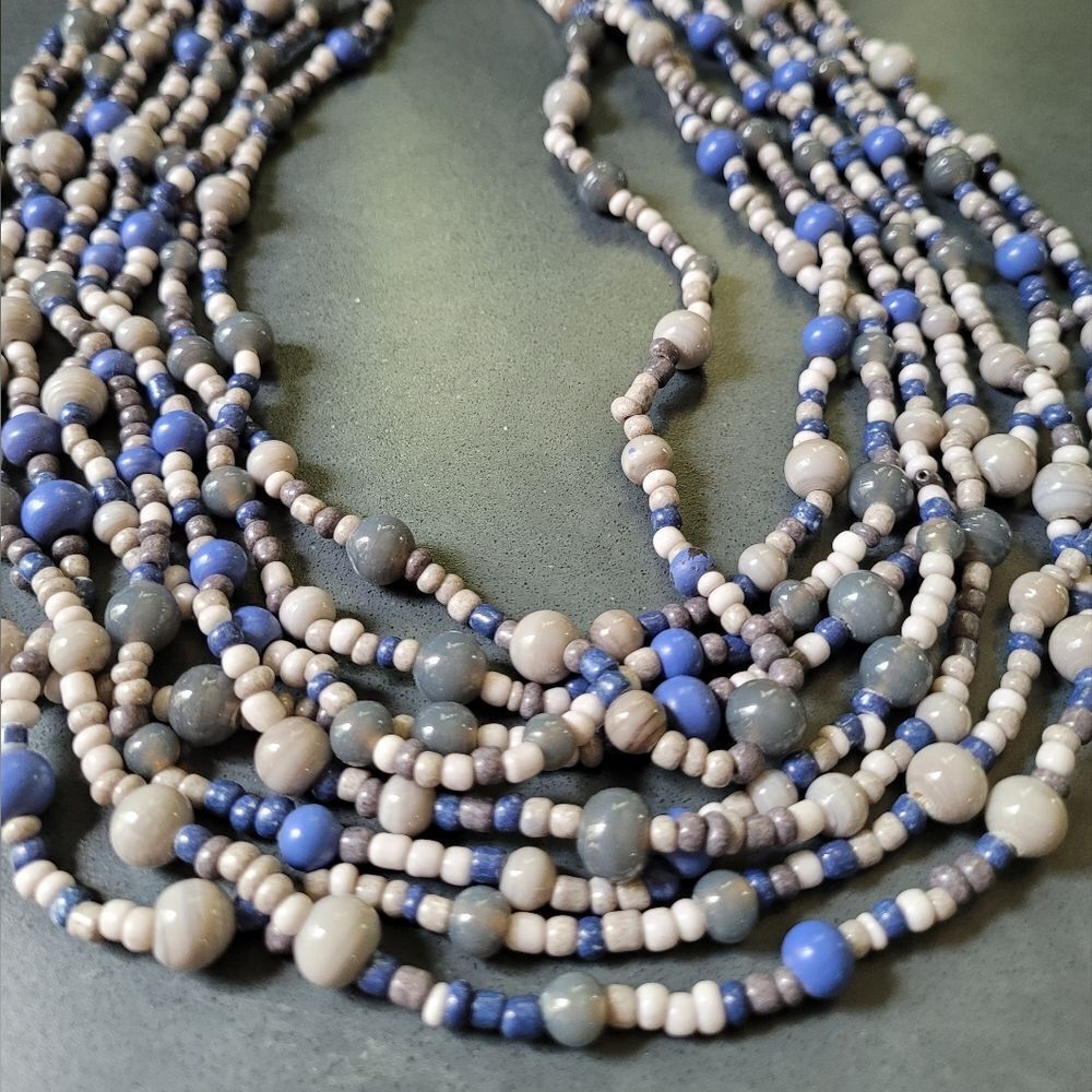 Artisan Made Bohemian Blue Ceramic Multistrand Necklace Ethic